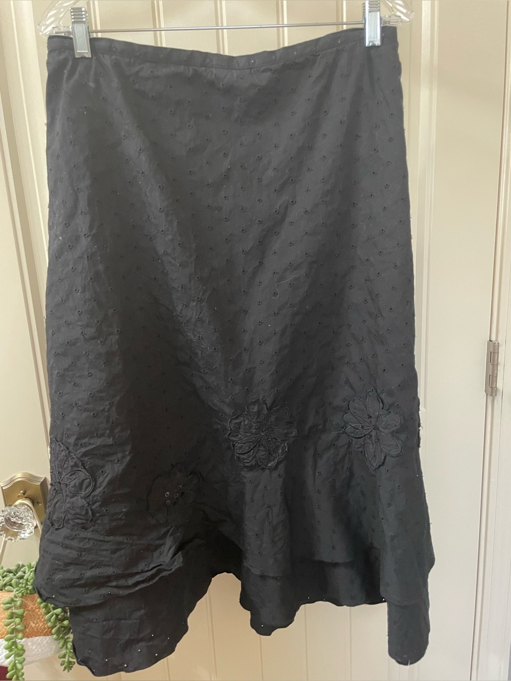 Koret Black Eyelet A-Line Skirt with Floral Appliqué